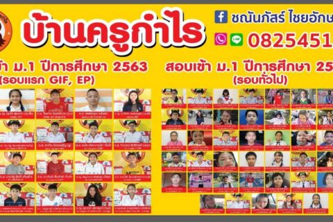 ผลงานการติวเข้ม บ้านครูกำไร ปีการศึกษา 2563
