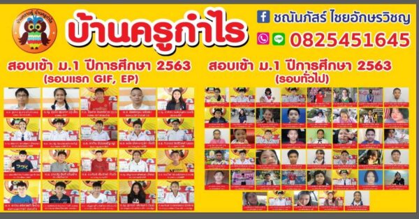 ผลงานการติวเข้ม บ้านครูกำไร ปีการศึกษา 2563